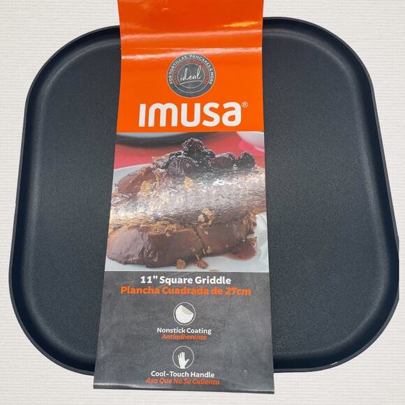 IMUSA USA 11" Nonstick Gourmet Square Griddle, Black Flat Pan, New with Tag - Picture 4 of 5